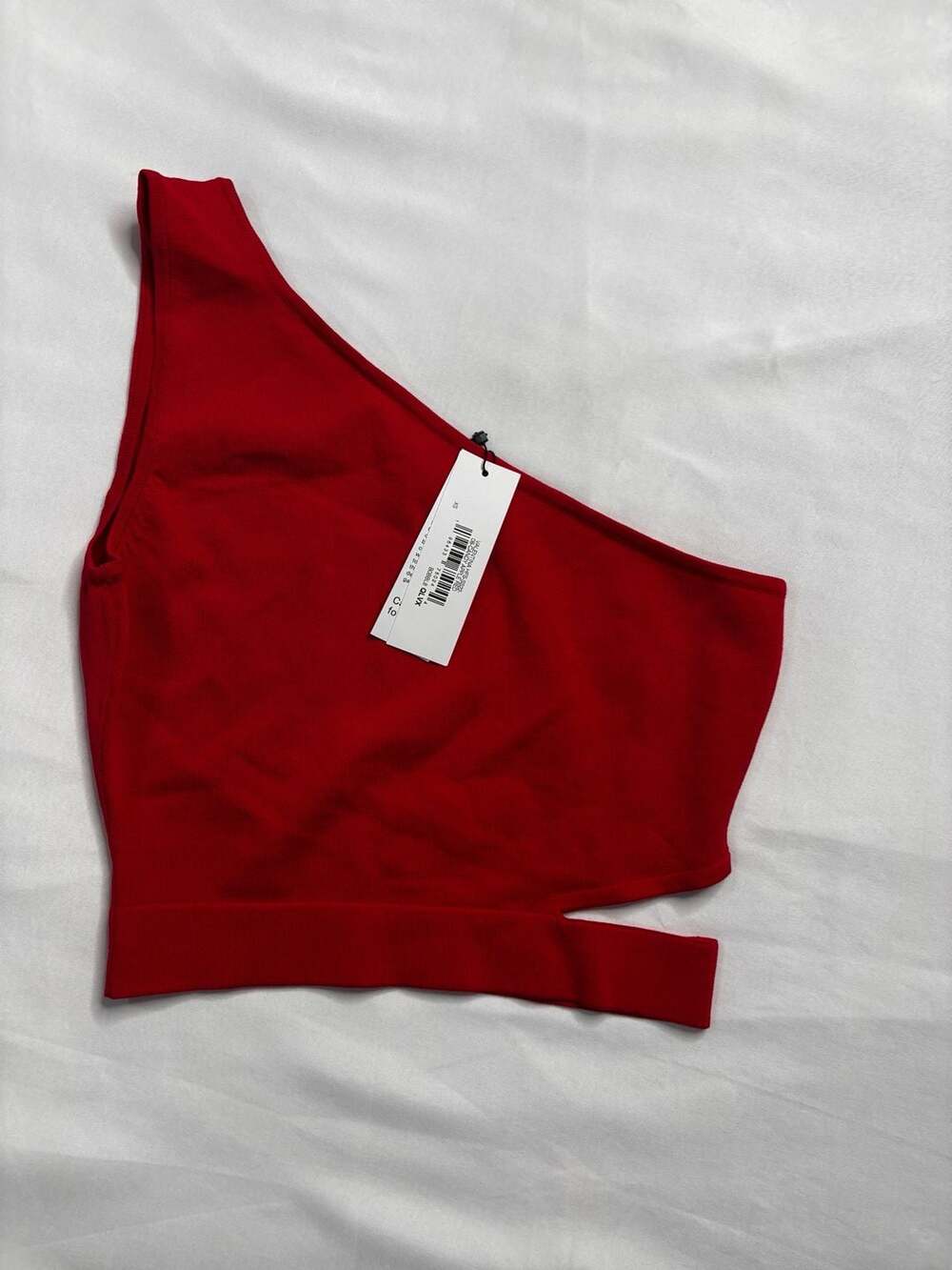 The Drop Valentina One-Shoulder Cutout Crop Top Red XS